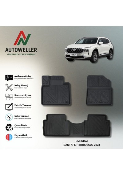 Hyundai Santa Fe 2020-2023 Uyumlu Havuzlu Oto Paspas Hybrid