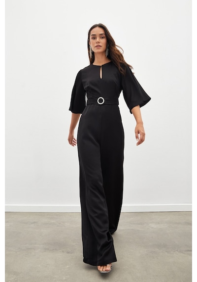 Sateen Kemerli Krep Tulum - Siyah-134836 Siyah