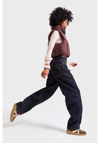 it's basic Kadın İndigo Renk Lotus 7w5-50 Baggy Fit İç Boy 83cm Kemer Detaylı %100 Koton Denim Jean