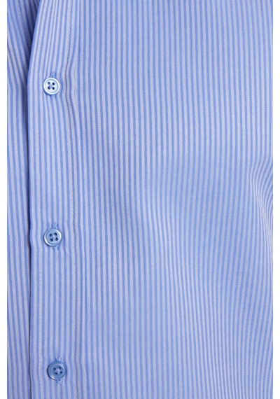 Tudors Modern Slim Fit Uzun Kollu Pamuklu Kolay Ütü Armürlü Saks Mavi Erkek Gömlek-41847 Saks