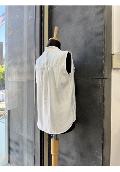 Pera Moda Sıfır Kol Fularlı Modal Yazlık Kadın Gömleği Beyaz