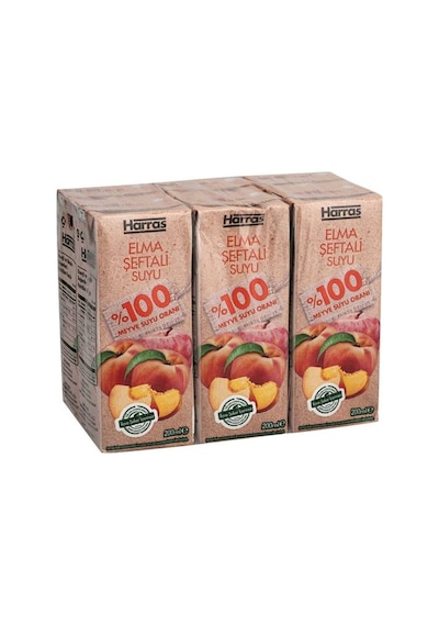 Elma Şeftali Suyu %100 Meyve Suyu Oranı Şeker Ilavesiz 36 Adet X 200 Ml