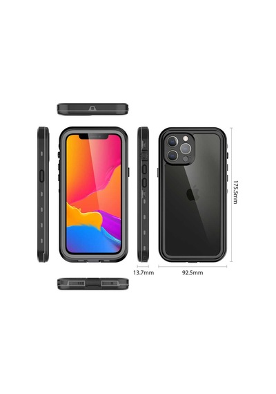 Apple Uyumlu iPhone 13 Pro Max Kılıf 1-1 Su Geçirmez Kılıf Siyah