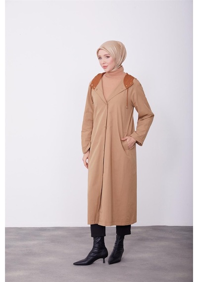Armine Kol Ortası Çıtçıtlanan Pardesü 23k8512 Camel Kahverengi