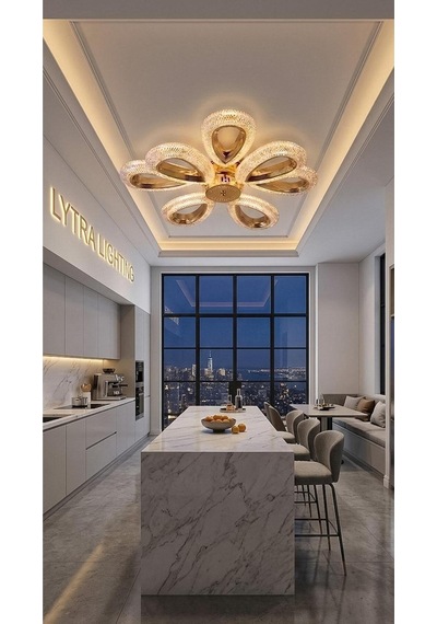 Damla Model 8'li Gold 3 Renk Modu Ledli Tavana Sıfır Salon Mutfak Çocuk Yatak Odası Led Avize