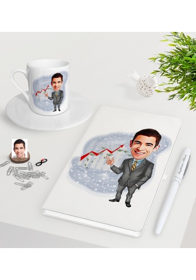 Kişiye Özel Erkek Patron Karikatürlü Beyaz Defter Kalem Türk Kahv N11.25794