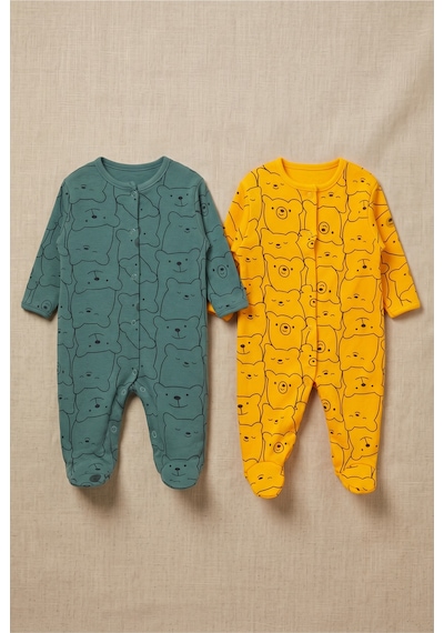 Minory Baby - Ayıcıklı 2 Li Patikli Tulum Set Çok Renkli Çok Renkli