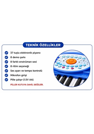 37 Tuş Piyano Seti 8 Farklı Demo Şarkı Enstrüman Ritim Pil İle Çalışır Piller Kutuyu Dahil Değildir Piyano 0.875 Mm