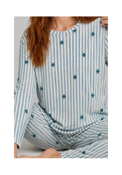 Fit Women Kadın Desenli Nefes Alan Mavi Pijama Takımı 4699