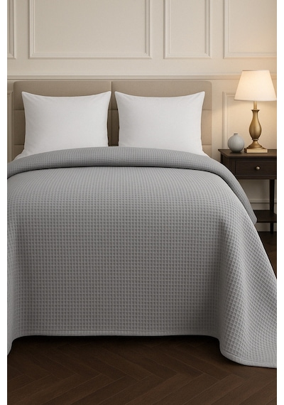 Renkli Gofret Desen Çift Kişilik Yatak Örtüsü Otel Pike 200x230cm Gri