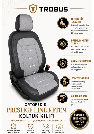 Peugeot 308 2007+ Uyumlu Prestige Line Keten Serisi Gri Siyah Koltuk Kılıfı