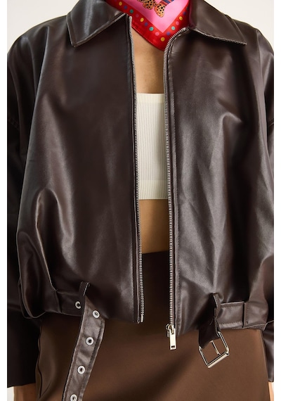 Shade Kadın Oversize Tokalı Deri Ceket 3137 60284058 - Kahve