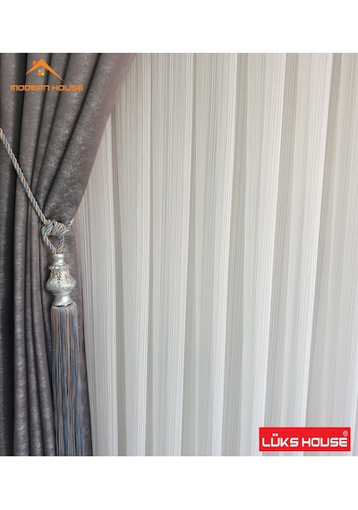 Lüks Dalga Zincir Çizgili Kurşunlu Tül Perde - Modern House