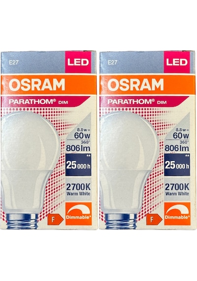 Osram Parathom 8.8w 60w 2700k Sarı Işık E27 Duylu Dim Edilebilir Led Ampul 2 Adet