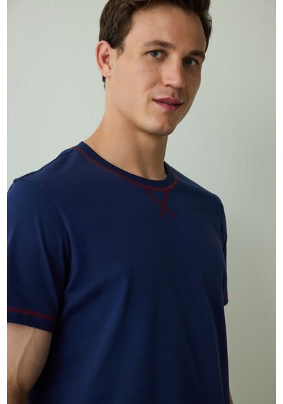 Penti İndigo Erkek Navy Star Bisiklet Yaka Pamuklu Şortlu Pijama Takımı Indigo