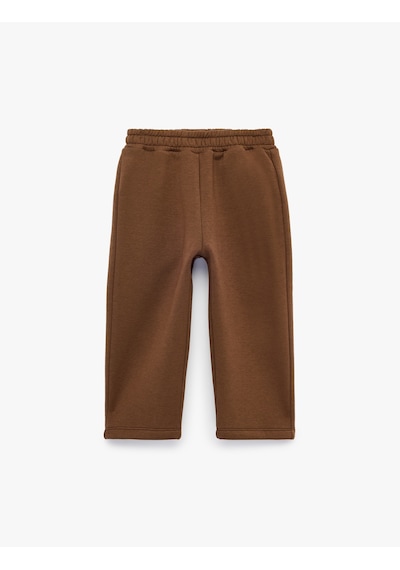 Koton Beli Lastikli Şardonlu Cepli Jogger Eşofman Altı Kahverengi 7wmb40022tk Kahve
