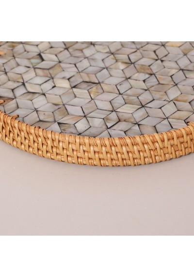 Abstract 30x3 Cm Sedefli Rattan Tepsi & Duvar Dekoru Mix
