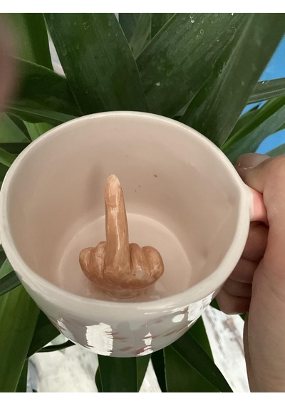 Pembe Orta Parmak Kupa, Seramik Beyaz - Çok Renkli