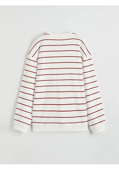 Lc Waikiki Kırmızı Çizgili Erkek Çocuk Sweatshirt KIrmızı