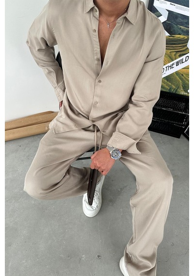 Taş Tensel Kumaş Basic Relaxed Gömlek Taş