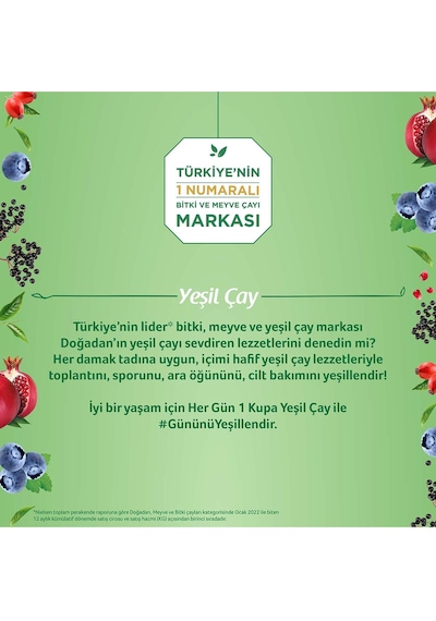 Doğadan Nar + Yaban Mersini Bardak Poşet Yeşil Çay 3 x 20’li