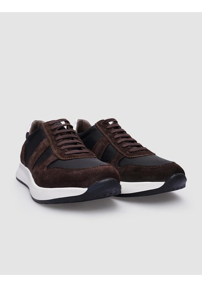 %100 Hakiki Deri Kahverengi Süet Bağcıklı Erkek Sneaker-kahverengi Kahverengi