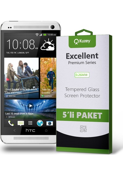 HTC One M7 ile Uyumlu Kırılmaz Temperli Ekran Koruyucu Cam Ekonomik 5'li Paket