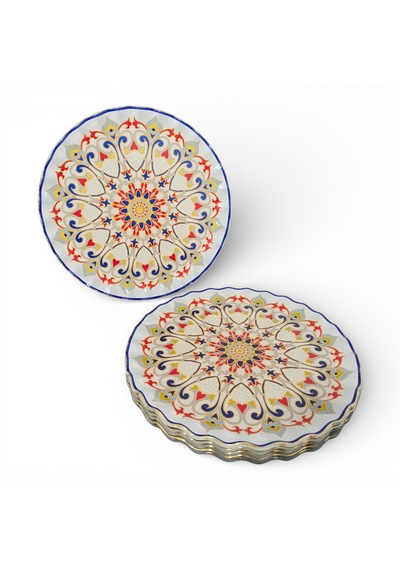 Sudedi Home Gerçek Altın Yaldızlı Desenli Cam Servis Tabağı 26 Cm 6 Adet Çok Renkli