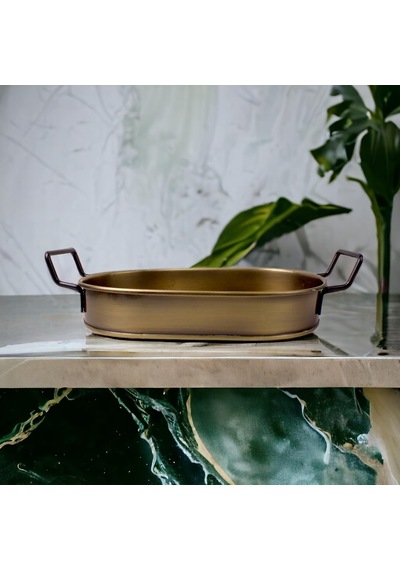 32cm Gold Kaplama Lüks Galvaniz Metal Boyalı Oval Tepsi Zarafet Ve Dayanıklılığı Buluşturuyor