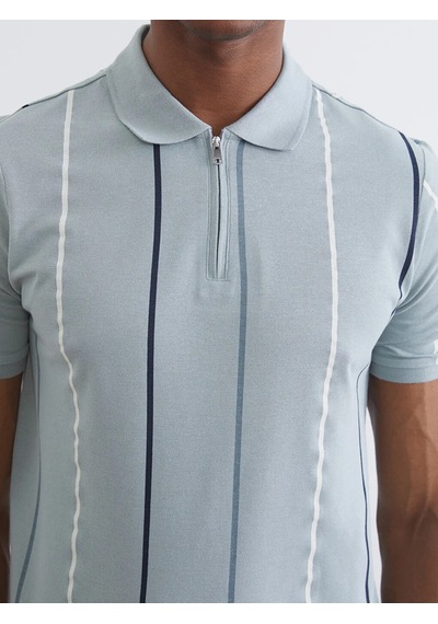 Lc Waikiki Yeşil Polo Yaka Çizgili Pike Erkek Tişört