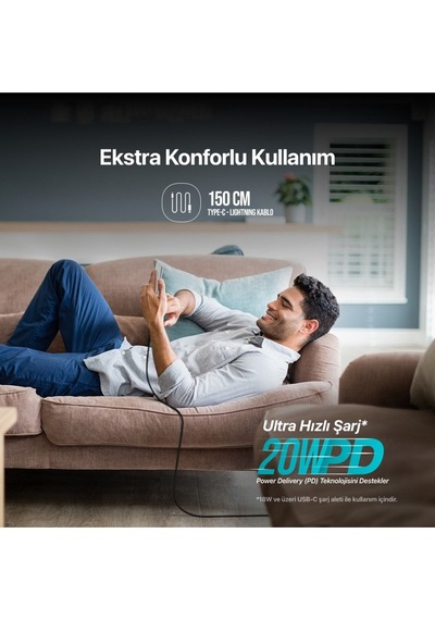 Ttec Alumicable USB-C - Lightning Hızlı Şarj Kablosu 150 CM