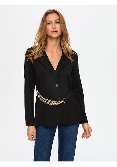 Faik Sönmez Kemer Detaylı Örme Blazer Ceket W26ckt034 Uw26ckt03410 Siyah