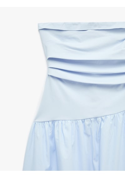 Koton Koton X Sibil Çetinkaya - Drape Detaylı Straplez Midi Elbise Mavi 6sak80121uk