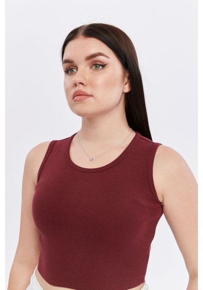 Bella Dossi Rahat Kaşkorse Kolsuz Sıfır Yaka Kadın Crop Top Bordo