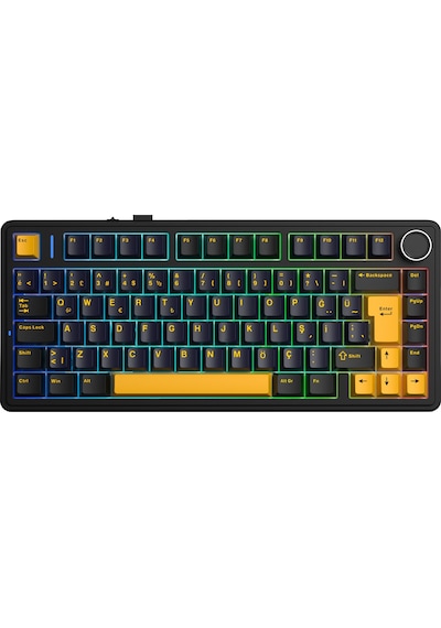 Aula F75 Mekanik Rgb Tkl Graywood V4 Switch Kablosuz Makrolu Hot Swap Türkçe Q Klavye Siyah