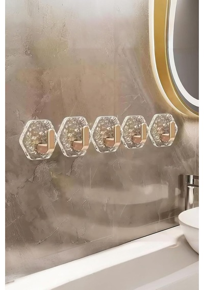 Safestore Altın Renkli Kendinden Yapışkanlı Buz Desen Duvar Askısı, Banyo Ve Mutfak İçin Askı, 5'li Set, Altıge Çok Renkli