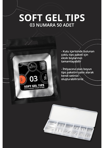 Momo Professional Soft Gel Tips Küt No:03 Tek Boy 50 Li Yedek Paket