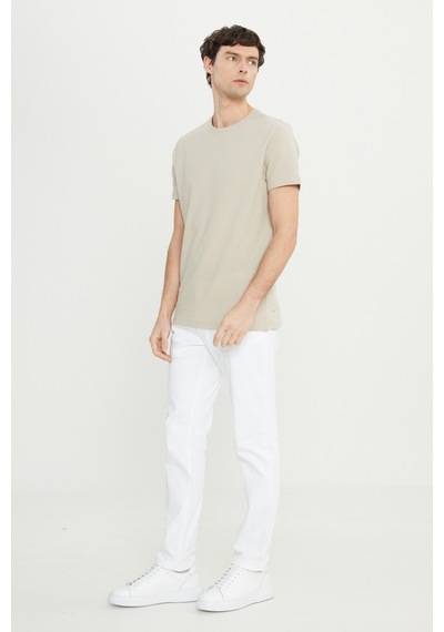 AC&Co / Altınyıldız Classics Erkek Bej Pamuklu Slim Fit Dar Kesim Bisiklet Yaka Esnek Tişört Bej