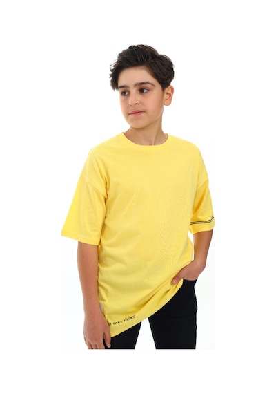 Toontoy Kids Toontoy Erkek Çocuk Bisiklet Yaka Düşük Omuz Kısa Kollu Arma Detaylı Baskılı Tişört 24498 Mavi