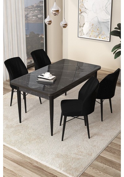 Canisa Concept Arp Serisi 70x110 Sabit Mutfak Masası Takımı Siyah Mermer Desen Masa 4 Siyah Sandalye Masa Siyah Mermer Desen Sandalye Siyah Canisa Concept Arp Serisi 70x110 Sabit Mutfak Masası Takımı Siyah Mermer Desen Masa 4 Siyah Sandalye Masa Siyah Mermer Desen Sandalye Siyah