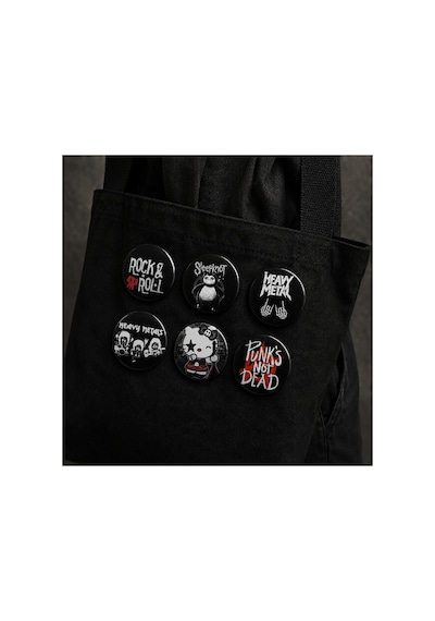 Mashspot 6'lı Rock Metal Rozet Seti 1 Punk's Not Dead, Heavy Metal, Rock & Roll Çanta Mont Ceket Aksesuar Çok Renkli