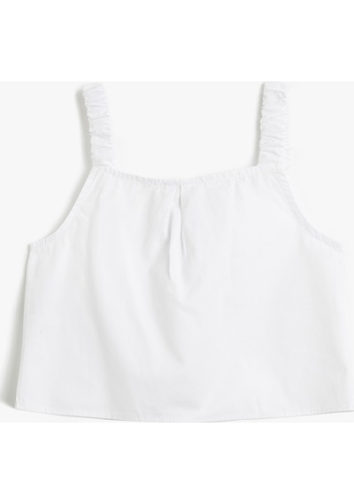 Koton Crop Bluz Askılı Fiyonk Detaylı Pamuklu Beyaz 3skg60009aw 3SKG60009AW000 Beyaz