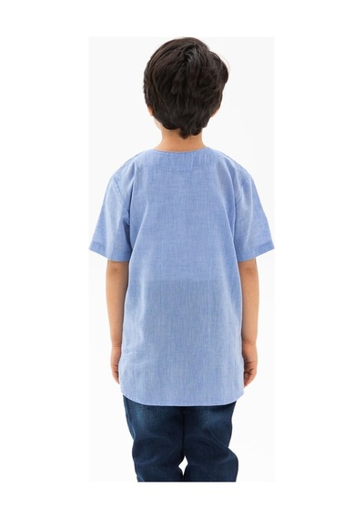 Eliş Şile Bezi Kısa Kol Şile Bezi Zımbalı Erkek Çocuk Tshirt Mavi 3032