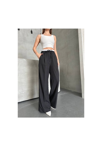 Asur Boutique Asur Butik Kadın Çizgili Poliviskon Kumaş Yüksek Bel Pantolon Siyah Asur Boutique Asur Butik Kadın Çizgili Poliviskon Kumaş Yüksek Bel Pantolon Siyah