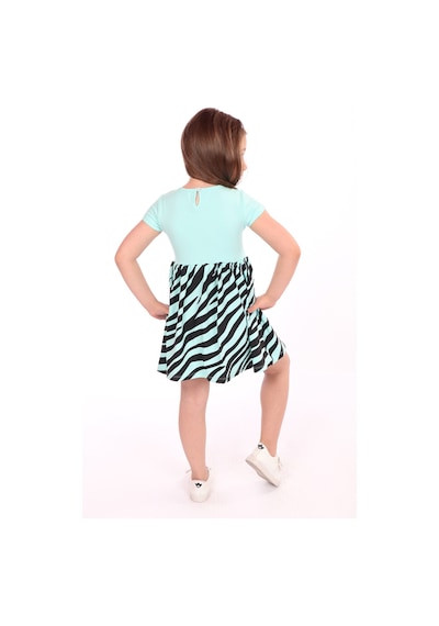 Toontoy Kız Çocuk Little Yazılı Etek Kısmı Zebra Desen Baskılı Elbise Mint Yeşili