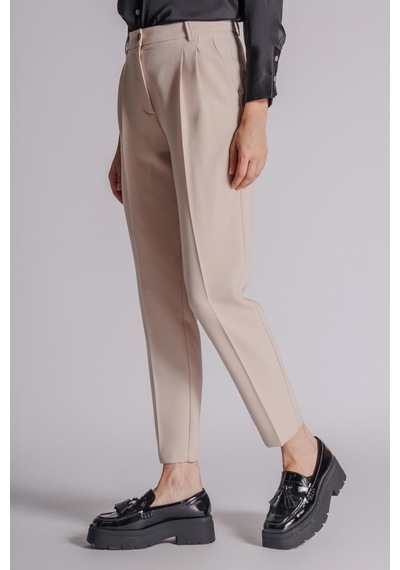 Braccas Kadın Yandan Cepli Arka Cep Fleto Beli Lastikli Ve Pilili Slim Fit Pantolon Taş Taş