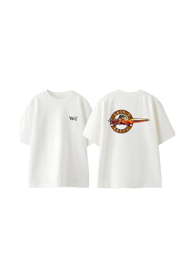 Thewert Gans N Roses Ates Tasarım Sırt Baskılı Pamuk Beyaz Oversize T-shirt