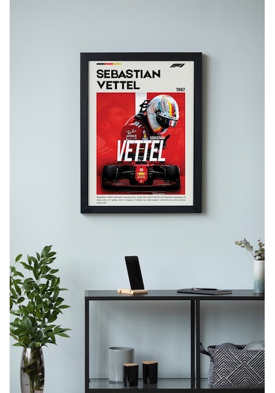 Sebastian Vettel Ahşap Çerçeveli Poster Tablo 4x Dünya Şampiyonu Tasarım