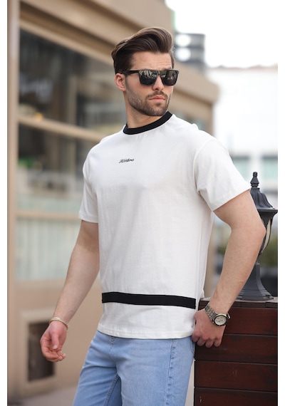 Madmext Ekru Baskılı %100 Pamuklu Erkek T-shirt E7135 Ekru
