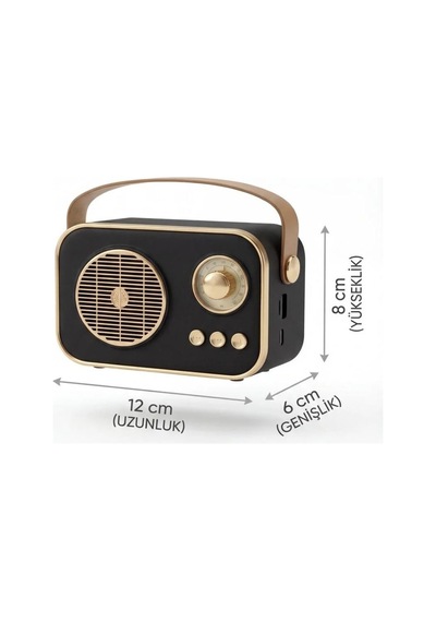 Retro Taşınabilir Bluetooth Hoparlör Siyah Renk